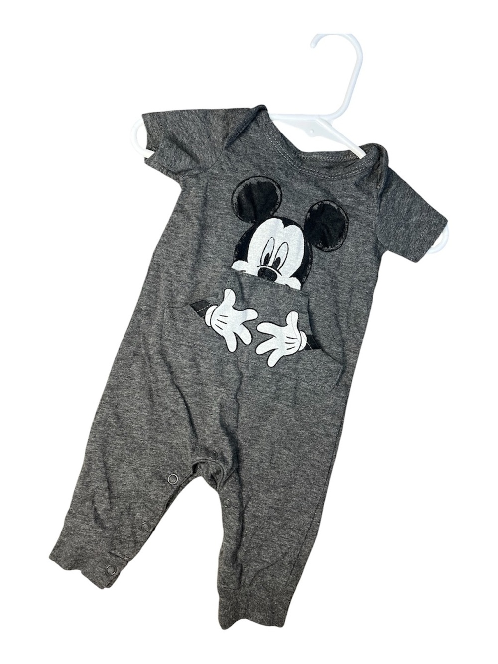 Gray Mickey Mouse Graphic One-Piece Romper for Kids